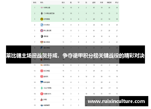 莱比锡主场迎战贺芬咸，争夺德甲积分榜关键战役的精彩对决
